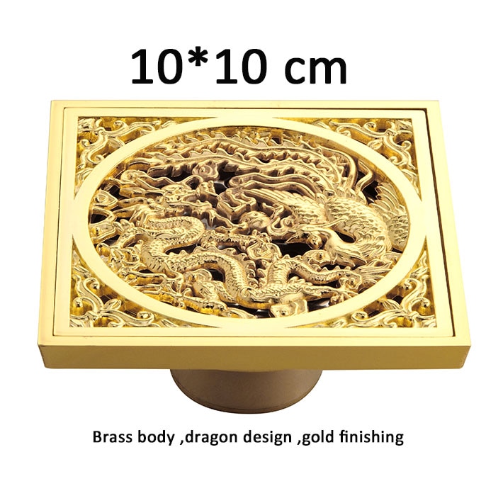  巹 Ż   ٴ??  巡  Ȳ  Ȳ ȭ 巹  Ʈ 10 * 10cm /Dragon design Golden color  brass grate drains hair traps for shower drain d